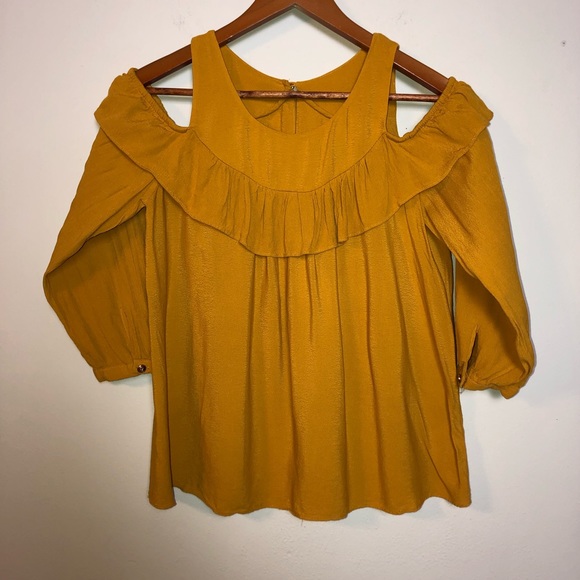 yellow cold shoulder blouse